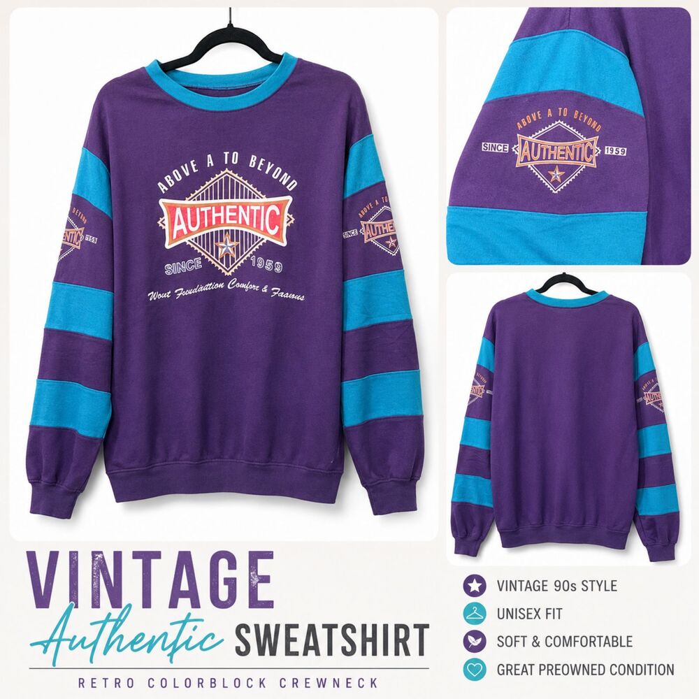 Vintage Authentic Purple & Teal Colorblock Crewneck Sweatshirt